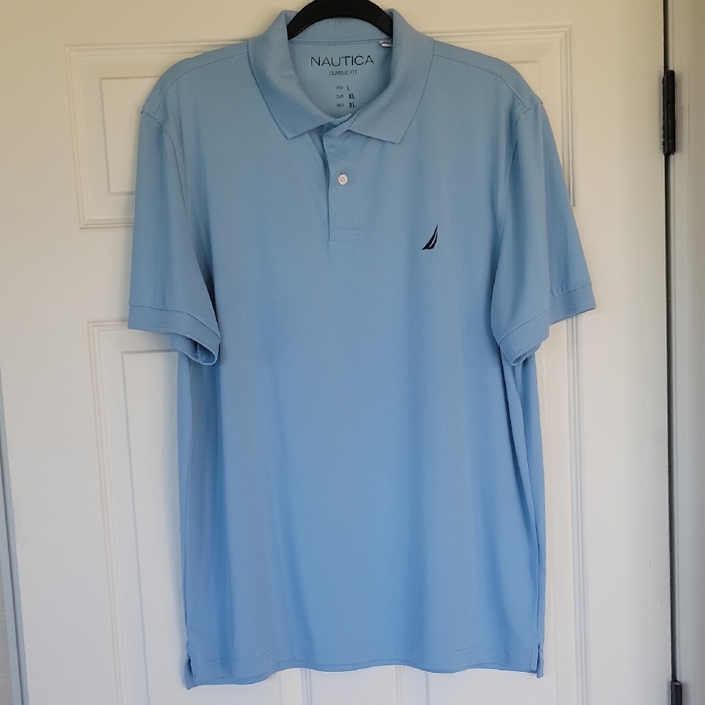 Nautica Men's Blue Short Sleeve Polo - Sky Blue